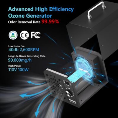 71mHj4H3GZL. AC SL1500 PowerScale Ozone Generator 90,000mg/h O3 Intelligent Control Ozone Odor Eliminator Commercial Ozone Machine Odor Removal, For Home, Car, Pet Room – High Capacity Ionizer Ozone Air Purifier, Black