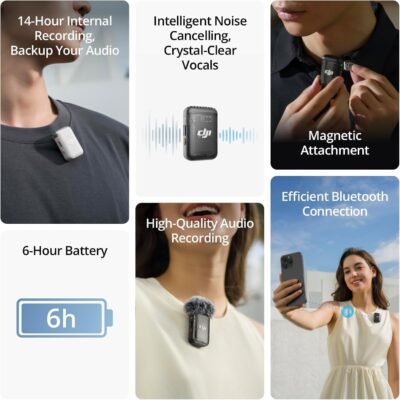 DJI Mic 2 Transmitter (Shadow Black), Wireless Microphone with Intelligent Noise Cancelling, 14-Hour Internal Recording, 6-Hour Battery, Magnetic Attachment, Bluetooth Microphone, YouTube, Vlogs