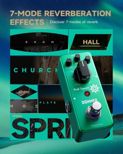 Donner Reverb Guitar Pedal, Verb Square Digital Reverb 7 Modes Room, Hall, Church, Spring, Plate, Studio, Mod, True Bypass