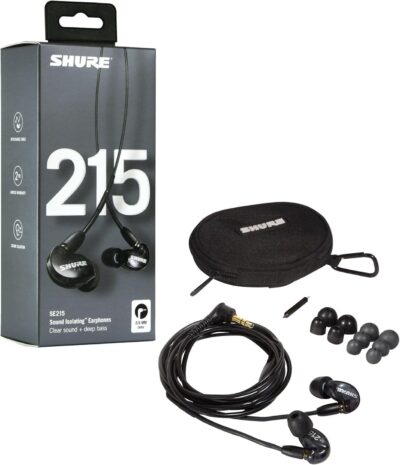 Shure SE215 PRO Wired Earbuds, Professional Sound Isolating Earphones with Clear Sound, Deep Bass, Secure in-Ear Fit, Carrying Case, Black (SE215-K)