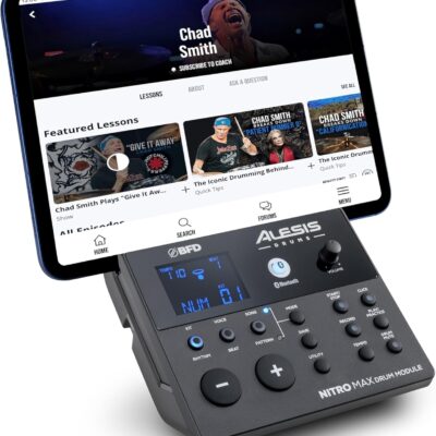 Alesis Nitro Max Kit Compact Electric Drum Kit with Quiet Mesh Pads, 10 Dual-Zone Snare, Bluetooth, 440+ BFD Sounds, Drumeo, USB MIDI, Kick Pedal