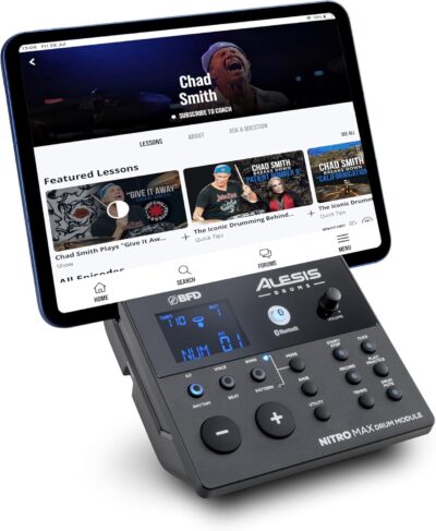 Alesis Nitro Max Kit Compact Electric Drum Kit with Quiet Mesh Pads, 10 Dual-Zone Snare, Bluetooth, 440+ BFD Sounds, Drumeo, USB MIDI, Kick Pedal