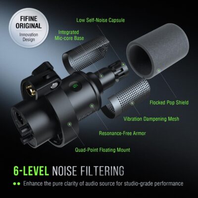 FIFINE K688 Podcast Microphone Kit, USB/XLR Dynamic Microphone with Boom Arm for PC/XLR Mixer, Gaming Mic with Mute Button, Headphone Jack for Vocal, Voice-Over, Streaming, Music Recording -K688CT