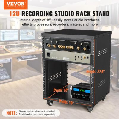 VEVOR 12U AV Rack Stand with Caster Wheels, Component Rack Cabinet Recording Studio Racks, Removable Side Panels, Universal Network Server Case, Special Vents for 19 Audio Video Rack Mounting
