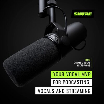 Shure SM7B Vocal Dynamic Microphone – XLR Studio Mic for Podcasting, Recording, Broadcasting, Streaming & Gaming – Smooth, Warm Sound, Rugged Build, Detachable Windscreen, Wide Frequency Range, Black
