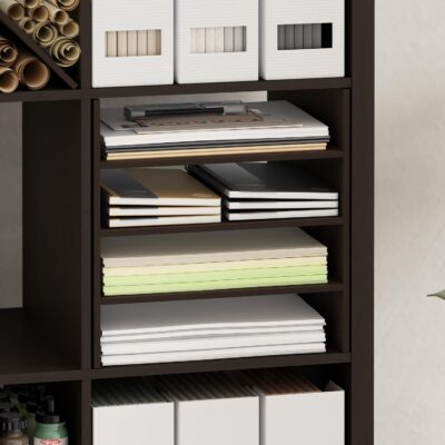 71o2IwG1ylL. AC SL1500 Furinno Cubicle Cube Insert, 3-Shelf Cube Organizer, Fits into Furinno Extra Thick Cubes, for Organizers and Storage, Black Dark Oak (Does not fit IKEA Kallax Shelving)