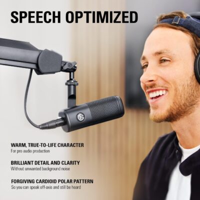 Elgato Wave DX – Dynamic XLR Microphone, Cardioid pattern, Noise Rejection, speech optimised for Podcasting, Streaming, Broadcasting, No Signal Booster Required, works with any Interface, for Mac, PC