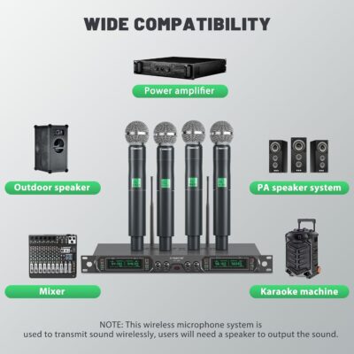 71oEzO6jjNL. AC SL1500 Phenyx Pro Wireless Microphone System, 4-Channel UHF Wireless Mic, Fixed Frequency Metal Cordless Mic with 4 Handheld Dynamic Microphones, 260ft Range, Mics for Singing, Church(PTU-5000-4H)