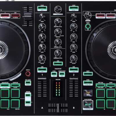 Roland DJ-202 DJ Controller Bundle with Stand, Headphones, and Austin Bazaar Polishing Cloth