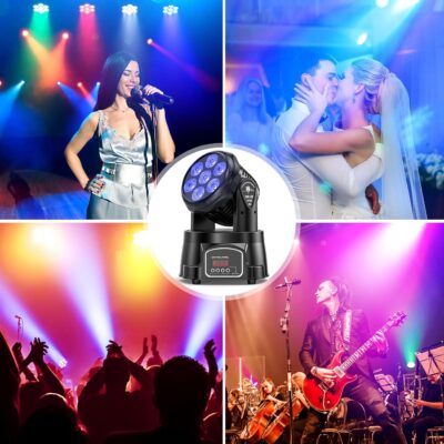 UKing Moving Head Light RGBW LED Stage Lighting Effect 7x10W Moving Heads Wash Lights by DMX and Remote Control with Professional Spotlight for DJ Disco Events Wedding Birthday Party Live Show Bar