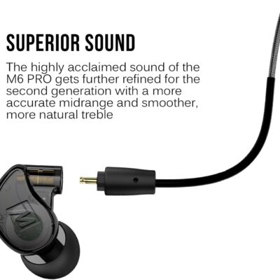 MEE audio M6 PRO In Ear Monitor Headphones for Musicians, 2nd Gen Model With Upgraded Sound, Memory Wire Earhooks & Replaceable Cables, Noise Isolating Professional Earbuds, 2 Cords Included (Black)