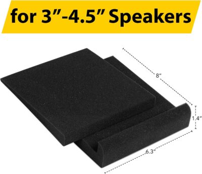 Sound Addicted – Studio Monitor Isolation Pads for 3-4.5 inches Small Speakers, Pair of 2 High Density Dampening Acoustic Stands Foam which Fits Most Bookshelfs and Desktops | SMPad 4