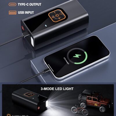 180PSI Tire Inflator Portable Air Compressor, 6X Faster Air Pump for Car Tires with Digital Pressure Gauge, 12V DC Adapter, LED Light, Portable Tire Inflator for Car, Motorcycle, Bike, Obsidian