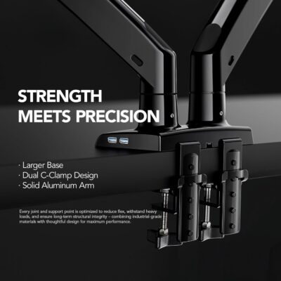 HUANUO Dual Monitor Stand for 13″–40″, Premium Dual Monitor Mount with USB, Height Adjustable Monitor Stand for 2 Monitors, VESA Mount with Clamp/Grommet Base, Holds 26.4lbs per Arm, HNDS7