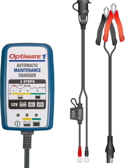 Tecmate Optimate 1 Global, TM-401, 4-Step 12V 0.6A Battery Charger-maintainer
