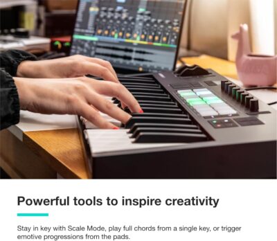 Novation Launchkey 37 MK4 — Compact 37 Key, USB, MIDI Keyboard Controller with DAW Integration. Chord Mode, Scale Mode, 8 Drum Pads, and Arpeggiator — Includes Software Bundle for Music Production