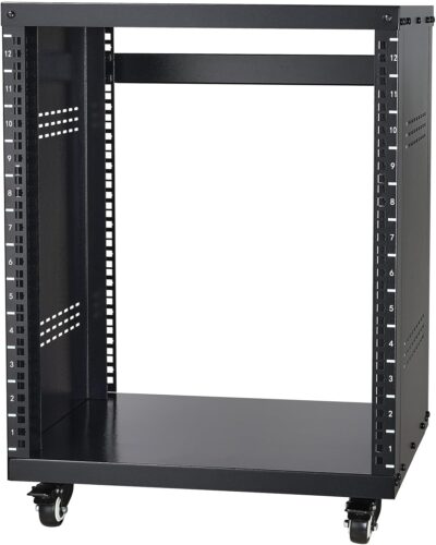 VEVOR 12U AV Rack Stand with Caster Wheels, Component Rack Cabinet Recording Studio Racks, Removable Side Panels, Universal Network Server Case, Special Vents for 19 Audio Video Rack Mounting