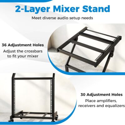 71qokbvwHUL. AC SL1500 Goplus 9U DJ Mixer Stand, Adjustable Rack Mount Rolling Stage Cart with Lockable Wheels, Professional Studio Equipment Case Stand for Home, Office, Music Show, Performance Stages