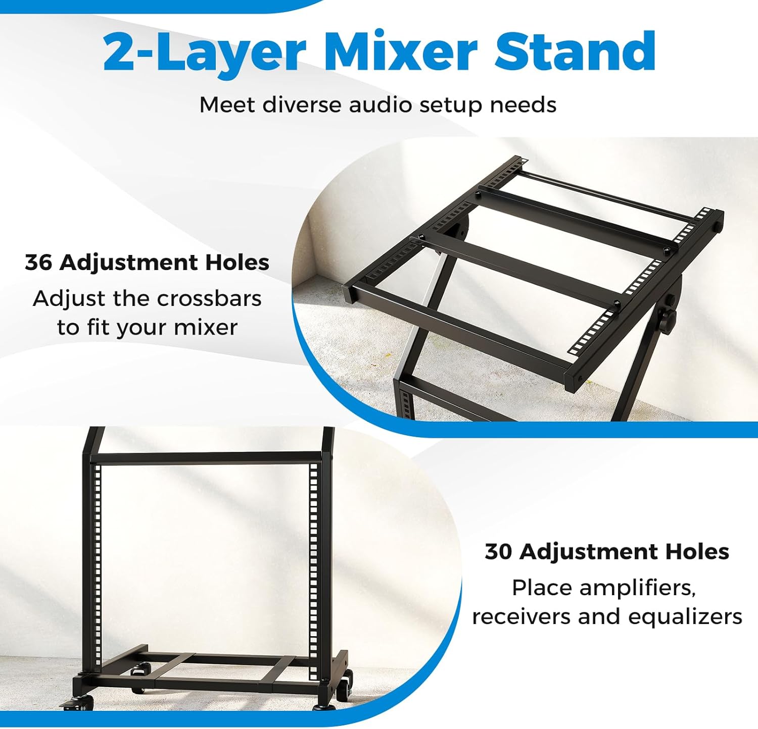 Goplus 9U DJ Mixer Stand, Adjustable Rack Mount Rolling Stage Cart with Lockable Wheels, Professional Studio Equipment Case Stand for Home, Office, Music Show, Performance Stages