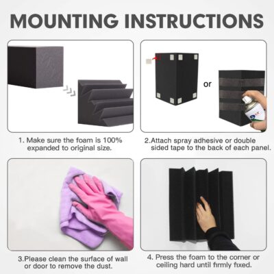 8 Pack – Bass Traps Acoustic Foam Corner, 8x8x12 Black Bass Traps Corner Studio Foam, High Density and Fire-Proof Acoustic Panels Recording Studio Acoustical Treatments