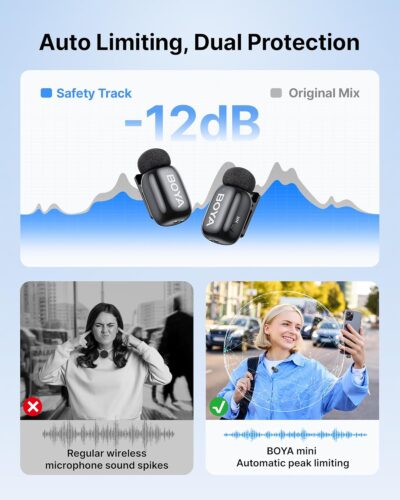 BOYA mini 2 Wireless Lavalier Microphones for iPhone 15/16/17 & Android, AI Noise Cancellation, App Control, 30H Battery Life with Charging Case, Lapel Microphone Wireless for Video Recording Vlogging