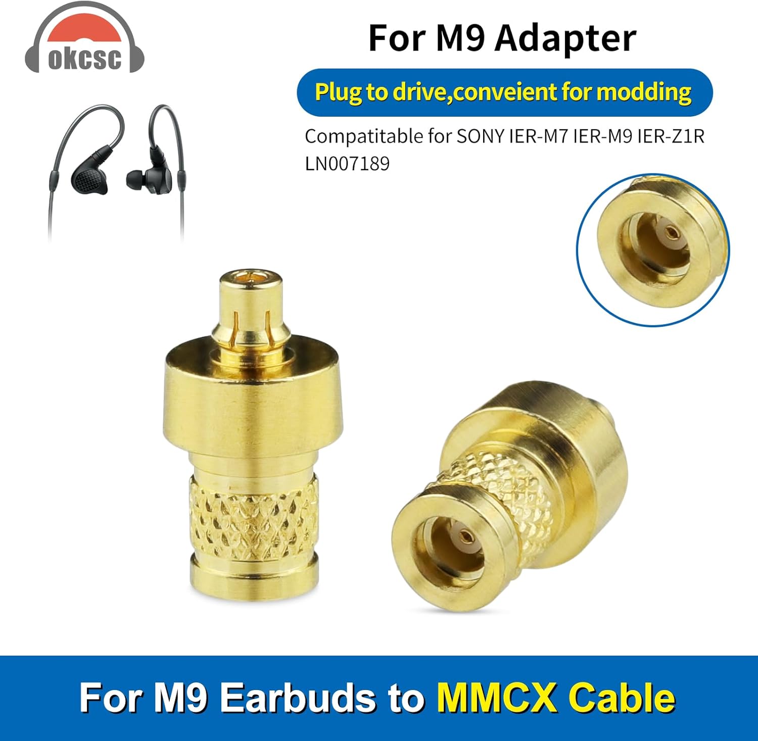 OKCSC M9 to MMCX Female Mini Adapter Earphone Connecter,for Sony-M9 Earbuds to MMCX Cable for Sony IER-M7/IER-M9/IER-Z1R/LN007189,Lightweight Headphone Adaptor,for HiFi Enthusiasts to DIY,1 Pair Gold