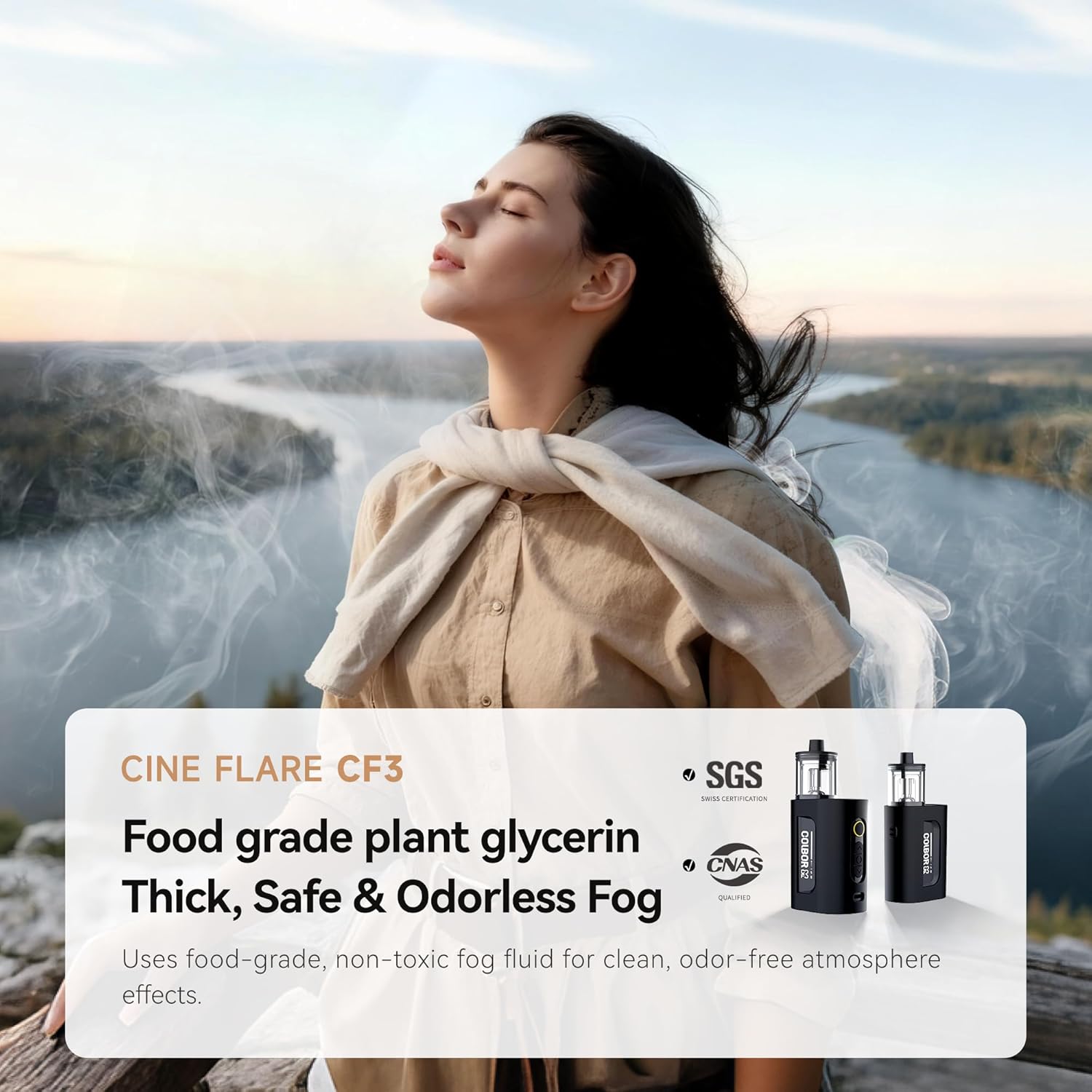 COLBOR CF3 Fog Machine Portable Mini Handheld Smoke Machine for Photography with Remote Control, Small Fogger Haze Maker with 60° Tilt-Protection for Indoor Outdoor Christmas Party Cosplay