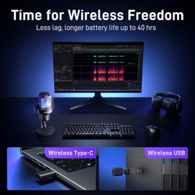 MAONO Wireless Microphone for PC,Gaming Streaming Condenser Mic with Software AI Voice Change,3-Level Noise Cancellation,Custom EQ,Gain Control USB Mic for Podcast Recording (DM40-Black)