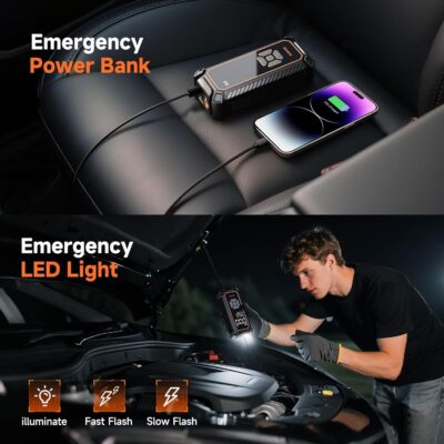 OlarHike Tire Inflator Portable Air Compressor, 150PSI Dual Power – 6000mAh & 12V DC, Cordless Air Pump for Car Tires, Bike, Motorcycle, Balls with LED & Digital Pressure Gauge, Car Gifts