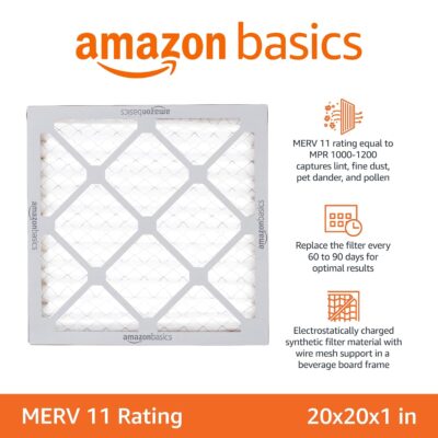 71s8O0rVLwL. SL1500 Amazon Basics 20x20x1 Air Filter 6-Pack, MERV 11 AC Furnace Filters, Dust, Pet, Allergy Control, Electrostatic (Actual Size: 19.75 x 19.75 x .75)