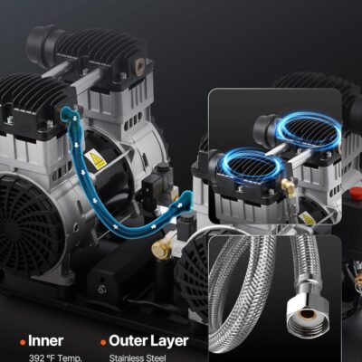 71sJxKE8AXL. AC SL1500 VEVOR Air Compressor, 20 Gallon Steel Tank, 4HP 10.6 CFM@90 PSI Oil Free Air Compressor & Max. 125PSI Pressure, 78dB Ultra Quiet Compressor for Auto Repair, Tire Inflation, Spray Painting (220V 60Hz)