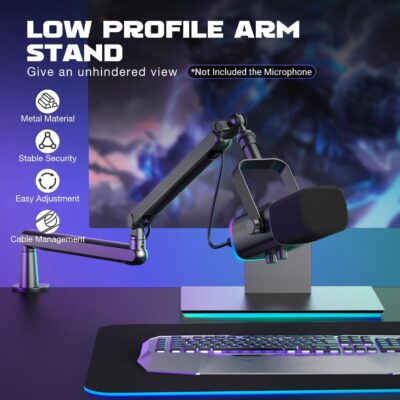 71sMY1iDGL. AC SL1500 FIFINE Microphone Boom Arm, Low Profile Adjustable Stick Microphone Arm Stand with Desk Mount Clamp, Screw Adapter, Cable Management, for Podcast Streaming Gaming Studio-BM88