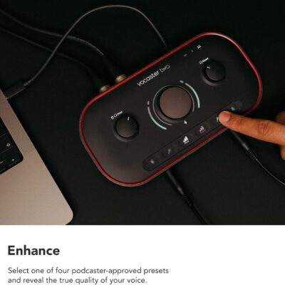 Focusrite Vocaster Two Studio — Podcasting Interface for Recording Host & Guest, with Professional Quality Vocaster DM14v Dynamic Microphone & HP60v Headphones. 2 Mic Inputs & Headphone Outputs