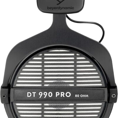 beyerdynamic DT 990 PRO, 80 Ohm, Open Back, Over Ear, Wired Professional Studio Headphones, Gaming, Podcast, Audiophile, Mixing, 3m Straight Cable, Black with Gray Velour Ear Pads