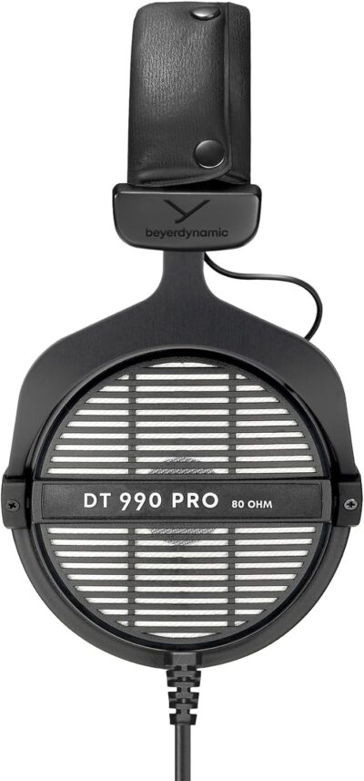 beyerdynamic DT 990 PRO, 80 Ohm, Open Back, Over Ear, Wired Professional Studio Headphones, Gaming, Podcast, Audiophile, Mixing, 3m Straight Cable, Black with Gray Velour Ear Pads