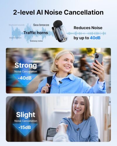 BOYA mini 2 Wireless Lavalier Microphones for iPhone 15/16/17 & Android, AI Noise Cancellation, App Control, 30H Battery Life with Charging Case, Lapel Microphone Wireless for Video Recording Vlogging