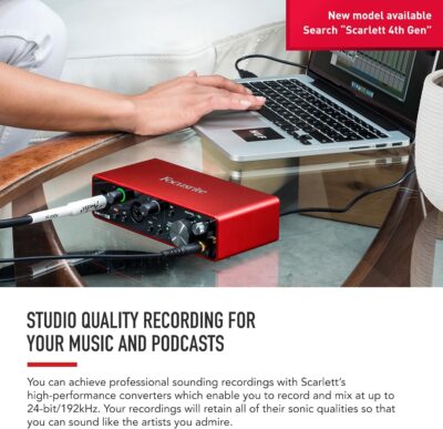Focusrite Scarlett 2i2 3rd Gen USB Audio Interface for Recording, Songwriting, Streaming and Podcasting — High-Fidelity, Studio Quality Recording, and All the Software You Need to Record