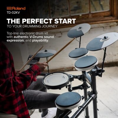 Roland TD-02KV V-Drums | Electronic Drum Kit with Expressive Playability, Noise-Reducing Features, Mesh-Head Snare, Wide Acoustic-Style Playing Layout & Optional Bluetooth Expansion | Onboard Coach