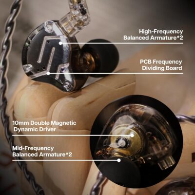 Linsoul KZ ZS10 Pro, 4BA+1DD 5 Driver in Ear Monitor, HiFi Wired Earbuds, Gaming Earbuds, Hybrid IEM Earphones with Stainless Steel Faceplate, Detachable Cable for Musician(Without Mic, Black)