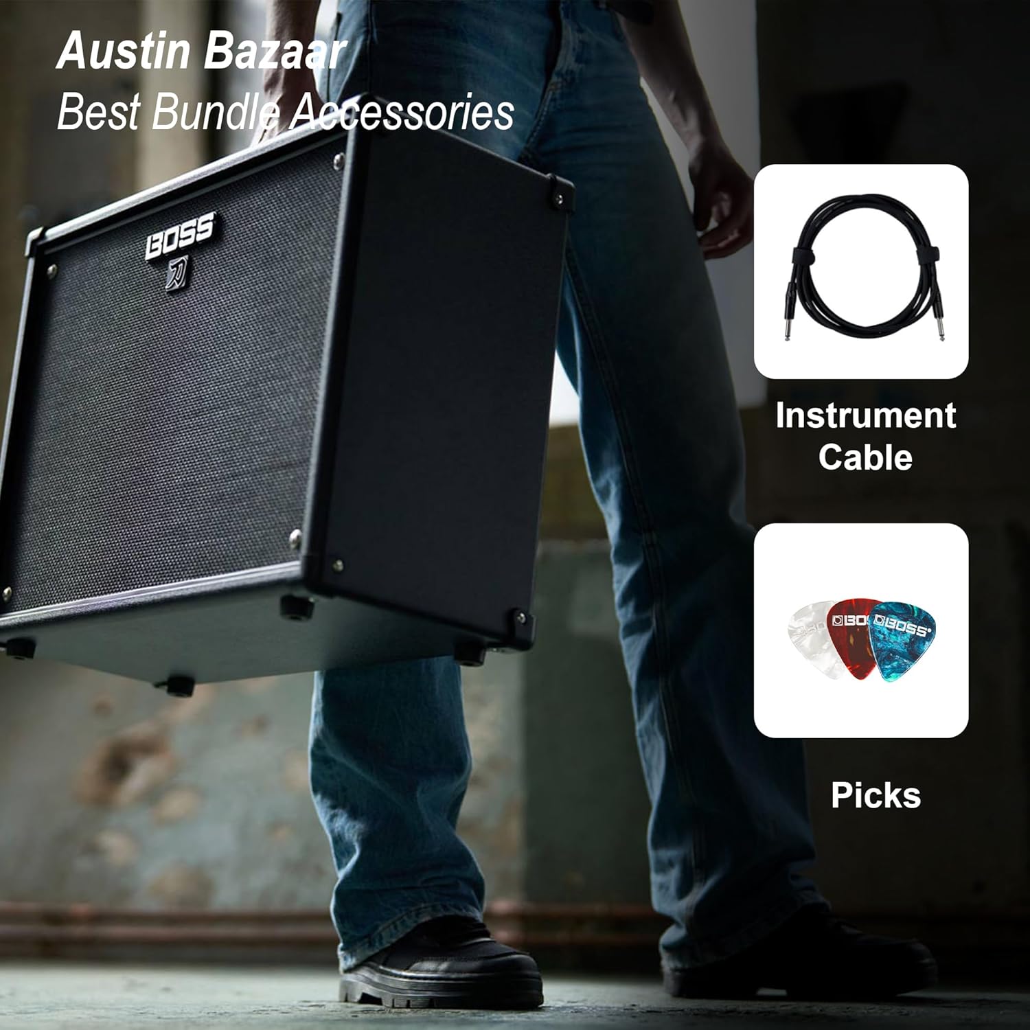 Boss Katana-100 Gen 3 100-Watt 1×12-Inch Guitar Combo Amplifier Bundle with Gearlux Instrument Cable and Picks