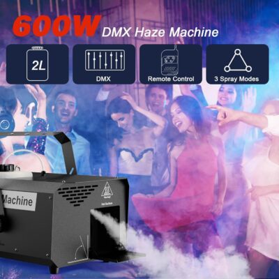 600W Stage Haze Machine: Continuous Output Fog Machine – Wireless Remote & DMX Control – Adjustable Smoke Outlet for Stage DJ Halloween Club Christmas Wedding Party Light Show