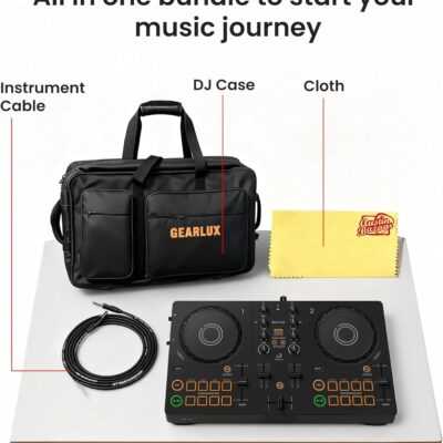 Pioneer DJ AlphaTheta DDJ-FLX2 Compact 2-Channel DJ Controller Bundle with Carrying Case, Instrument Cable, and Austin Bazaar Polishing Cloth