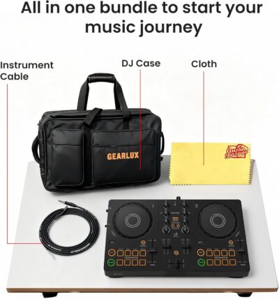 Pioneer DJ AlphaTheta DDJ-FLX2 Compact 2-Channel DJ Controller Bundle with Carrying Case, Instrument Cable, and Austin Bazaar Polishing Cloth