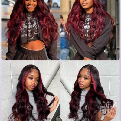 99J Burgundy Highlight Body Wave 3 Bundles Human Hair, 12A 100% Virgin Burgundy and Black Colored Human Hair Bundles Thick Track Ombre Red 99J Brazilian Quick Wavy Weaves Sew In Remy 12 14 16 In