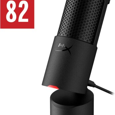 HyperX SoloCast 2 – Gaming USB Condenser Mic for PC, USB-C to USB-A, Built-in Pop Filter, Internal Shock Mount, Plug and Play, 24-bit / 96kHz, Compact Tiltable Stand – Black