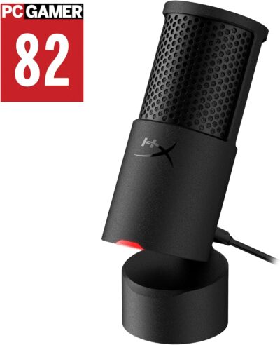 HyperX SoloCast 2 – Gaming USB Condenser Mic for PC, USB-C to USB-A, Built-in Pop Filter, Internal Shock Mount, Plug and Play, 24-bit / 96kHz, Compact Tiltable Stand – Black
