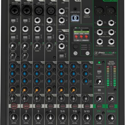 Mackie ProFX10v3+ 10-Channel Professional Analog Mixer with USB, Onyx Mic Preamps, GigFX Effects Engine, and Bluetooth