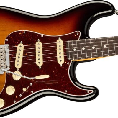 Fender American Professional II Stratocaster – 3-Color Sunburst Bundle with Case, Strap, Cable, and Guitar Cleaning Kit