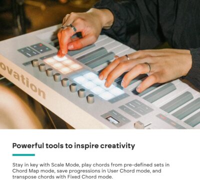 Novation Launchkey 49 White MK4 – 49 Semi-Weighted Key, USB, MIDI Keyboard Controller with DAW Integration. Chord & Scale Modes, 16 Drum Pads, Arpeggiator, & Includes Music Creation Software Bundle