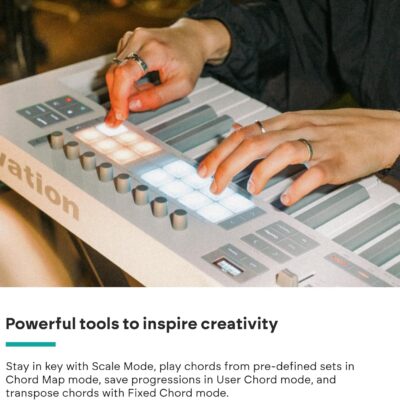 Novation Launchkey 49 White MK4 – 49 Semi-Weighted Key, USB, MIDI Keyboard Controller with DAW Integration. Chord & Scale Modes, 16 Drum Pads, Arpeggiator, & Includes Music Creation Software Bundle